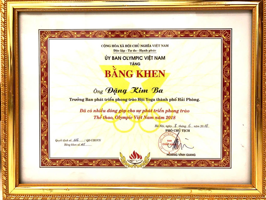 Bằng khen của Uỷ ban Olympic Việt Nam trao cho Đặng Kim Ba năm 2018